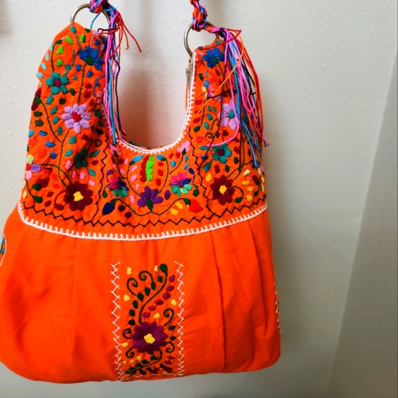 New handmade Orange Embroidered Bag / Mexican Artisan Bag - Picture 2 of 4